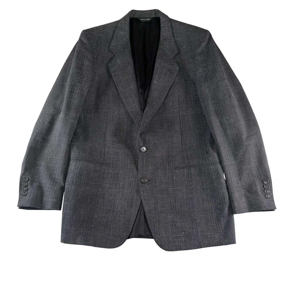 Pierre Cardin Blazer Mens 44 Gray Check Plaid Two Button Sport‎ Coat Jacket
